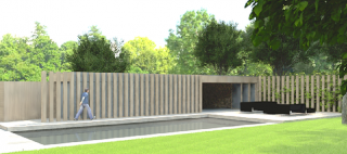 poolhouse geïntegreerd in tuinwand